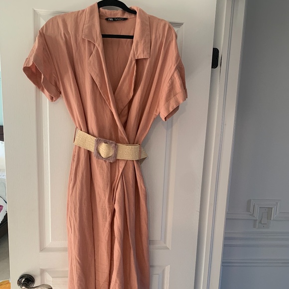 Zara Pink Linen Belted Jumpsuit - Picture 1 of 3